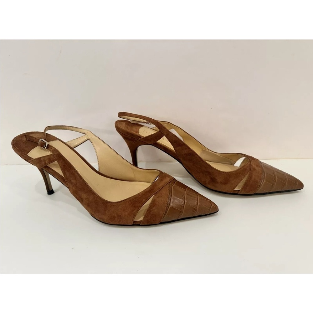 Ivanka Trump Chestnut Brown Suede Sling Back Pump W/ Faux Crocodile
Leather Toe